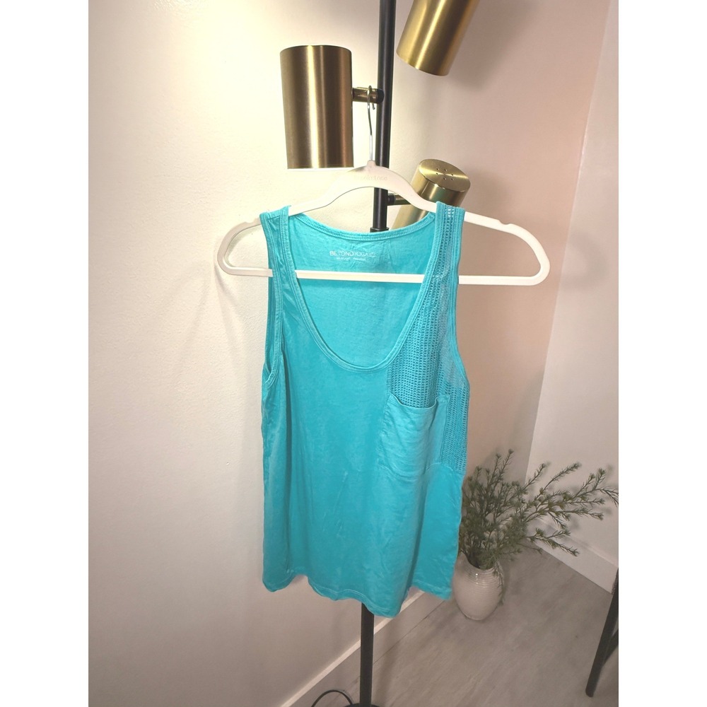 Beyond Yoga Med mesh panel blue teal cotton comfort yoga athletic basic tank euc